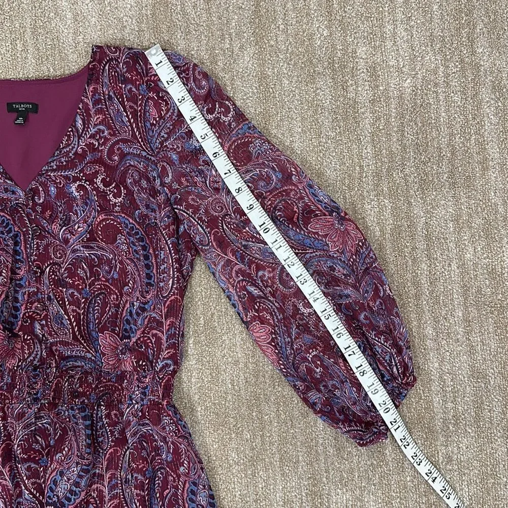 Talbots Midi Fit Flare Dress Metallic Paisley Fairy Fall Women Dress Petite 10P